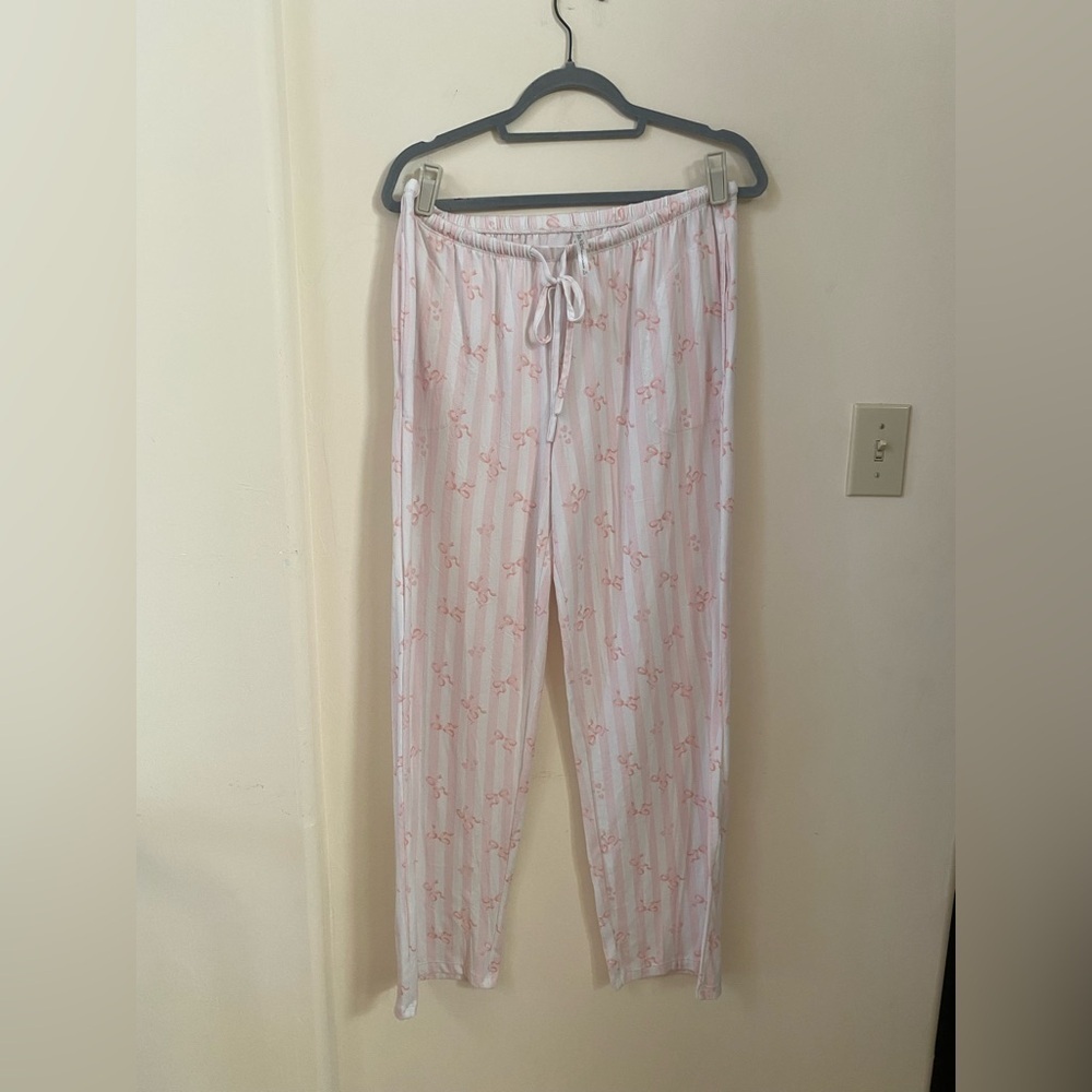 Flora Nikrooz Pink Bow Striped Lounge Pants Size Large